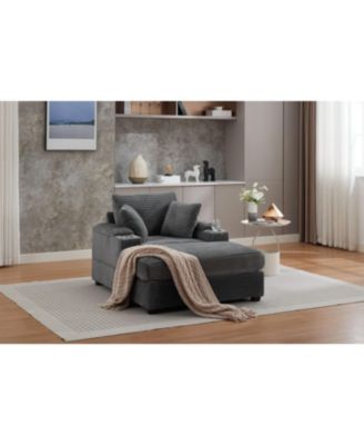 Streamdale Corduroy Chaise Lounge Sofa w/ Ottoman, Storage & Cupholders