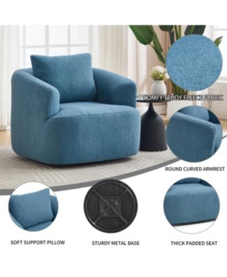  Swivel Teddy Fleece Comfy Chair with Pillow - Blue