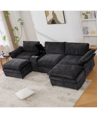 Streamdale U-Shaped Sectional Sofa w/ Storage, Wireless Charging, Bluetooth & Footstools