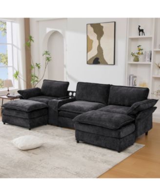 Streamdale U-Shaped Sectional Sofa w/ Storage, Wireless Charging, Bluetooth & Footstools