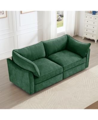 Green Chenille 2-Seater Sofa with Pull-Out Storage