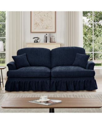Blue Chenille Mid-Century Two-Seater Sofa
