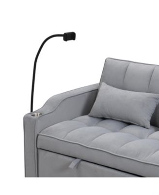 Velvet Loveseat Futon Sofa Bed with Reclining Backrest & Pillows