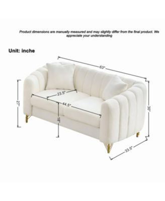 63" Chenille Loveseat Sofa - Modern Tufted Couch with Gold Legs
