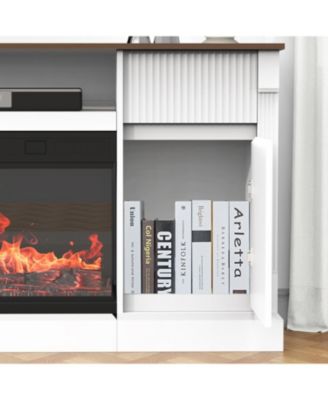  Modern Glass TV Stand w/ Fireplace, LED, Storage for 80" TVs