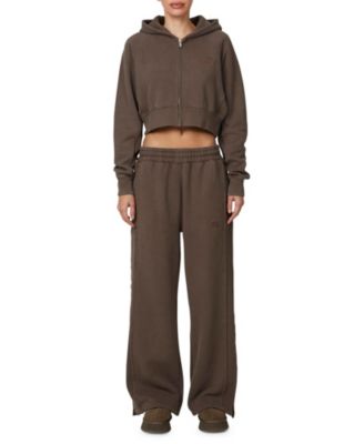 Women's Ribbed Emblem Crop Zip Hoodie