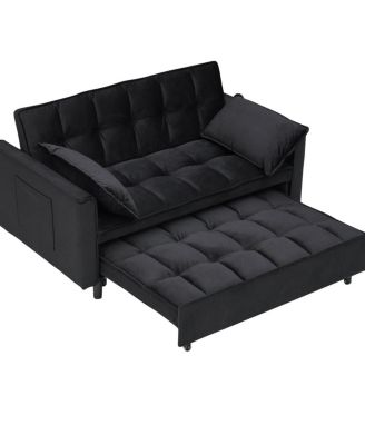 55 Inch Pull Out Sleeper Loveseat Sofa Bed, Convertible Velvet Couch with Pillows and Side Storage Pockets