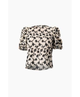 Women's Embroidered Puff-Sleeve Blouse