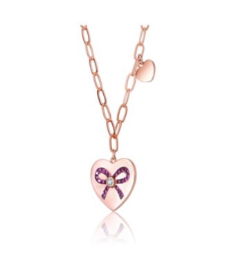 Teens Sterling Silver Charming CZ Bow-Tie heart Chain Necklace