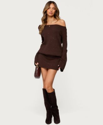 Women's Off Shoulder Sequin Knit Mini Dress
