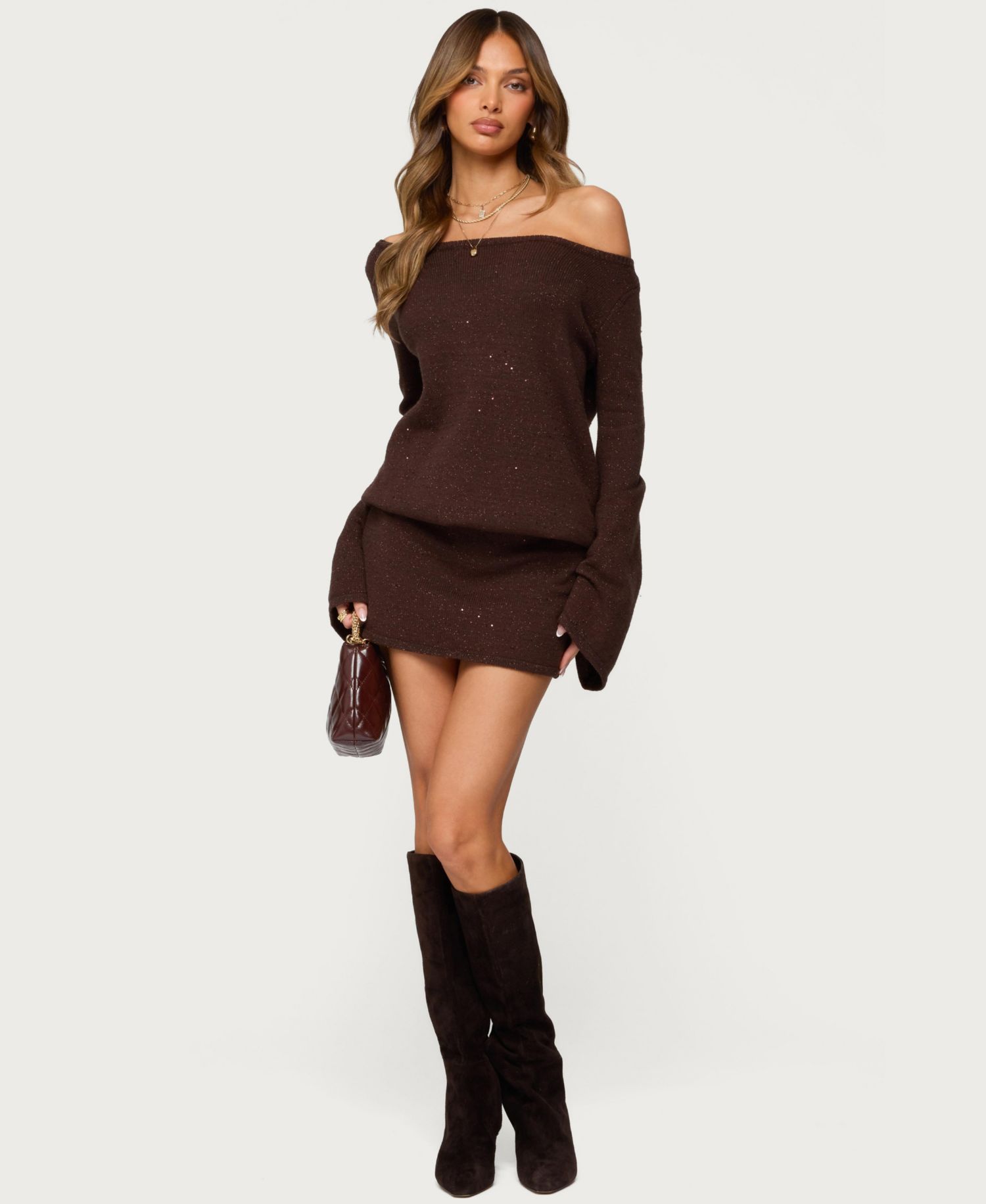 Women's One Shoulder Sequin Knit Mini Dress