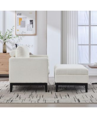 35.4" Farmhouse Upholstered Accent Chair with Ottoman & Coffee Table