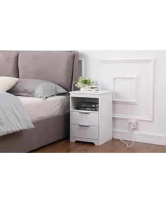 Nightstand with Charging Station & 2 Drawers