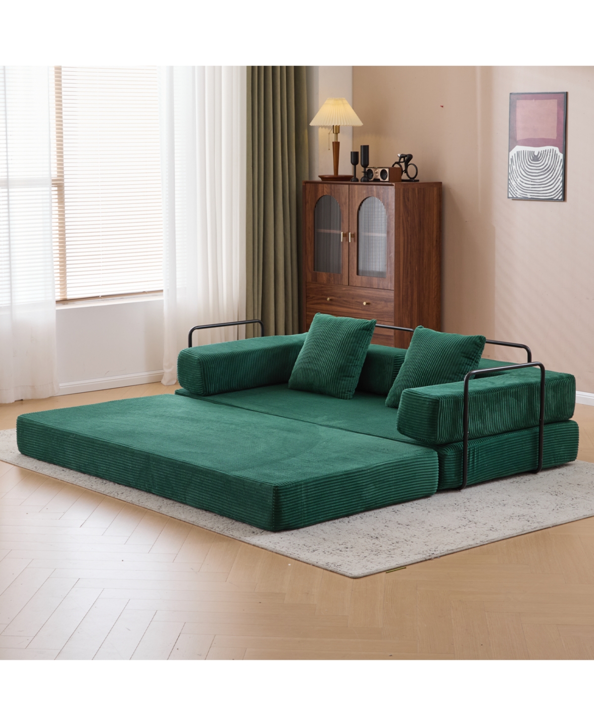 Streamdale Furniture Corduroy Floor Sofa Bed - Dark Green