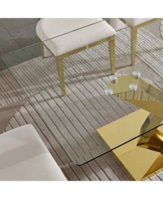 Streamdale Gold stainless steel dining table 70.08 inch clear tempered glass top