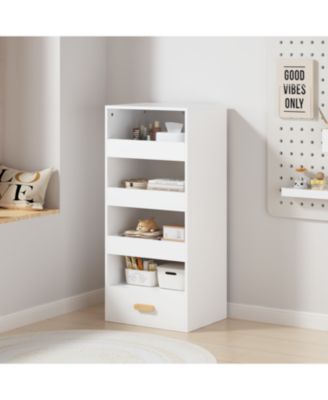 Streamdale 4-Tier Freestanding Bookshelf with 3 Sliding Drawers and 1 Bottom Drawer