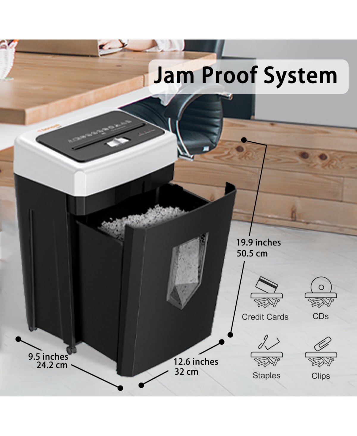 Bonsaii 15-Sheet Office Paper Shredder, 40-min run, Heavy-Duty, Crosscut, Anti-Jam, P-4 Security, Shreds Paper/Cd/Cards, 5 Gal Bin