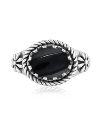 Sterling Silver Black Onyx East West Ring, Size 5 to 11