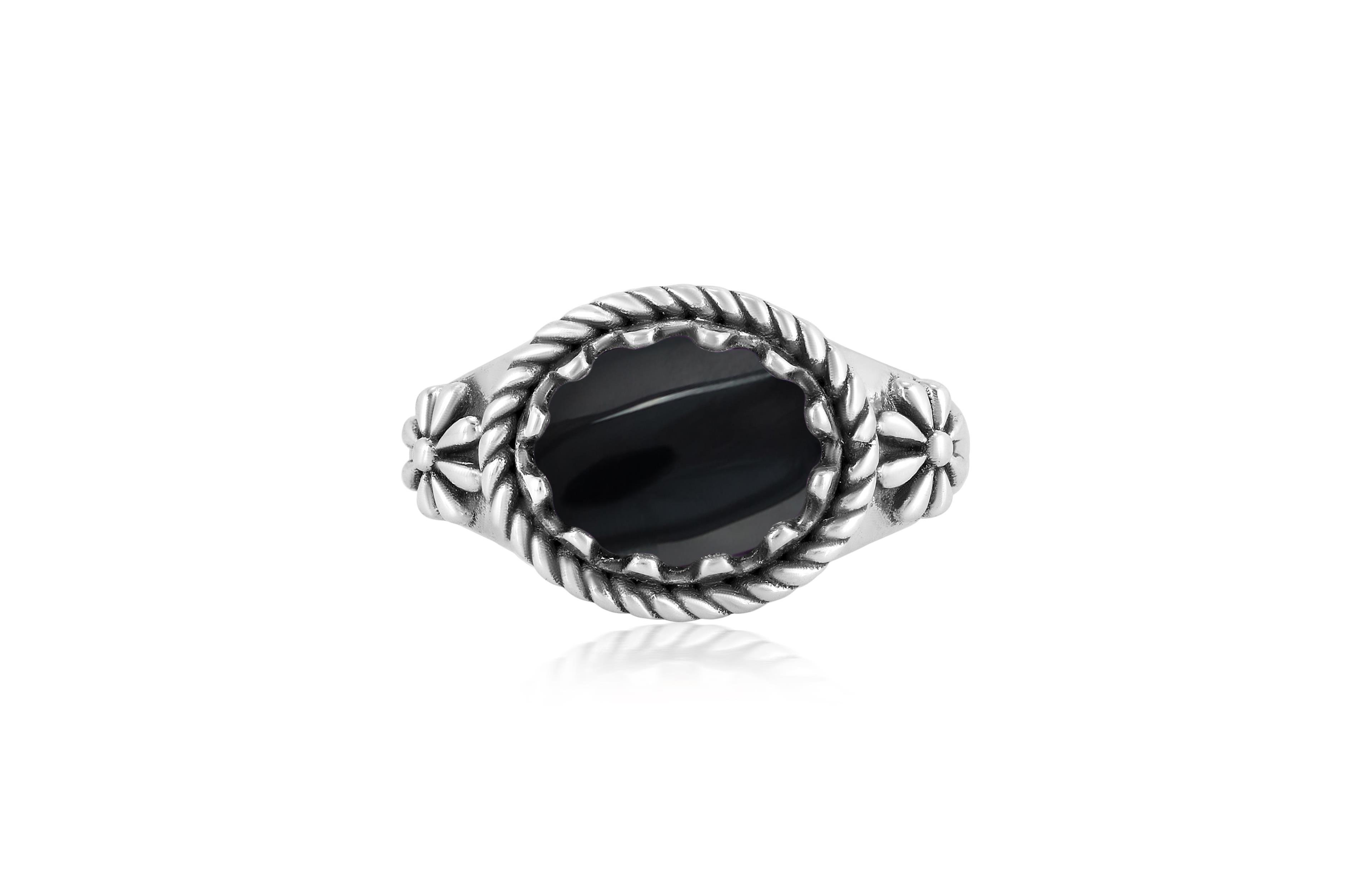 American West Jewelry Sterling Silver Black Onyx East West Ring