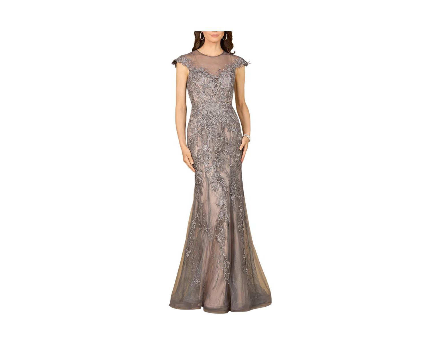 Women's Sheath Lace Gown with Cap Sleeves
