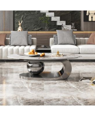 Faux Marble Oval Coffee Table