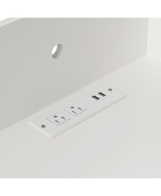 Nightstand with Charging, LED, Sliding Top, Drawers - White