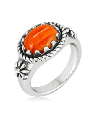 Sterling Silver Orange Spiny Oyster East West Ring, Sizes 5 to 11