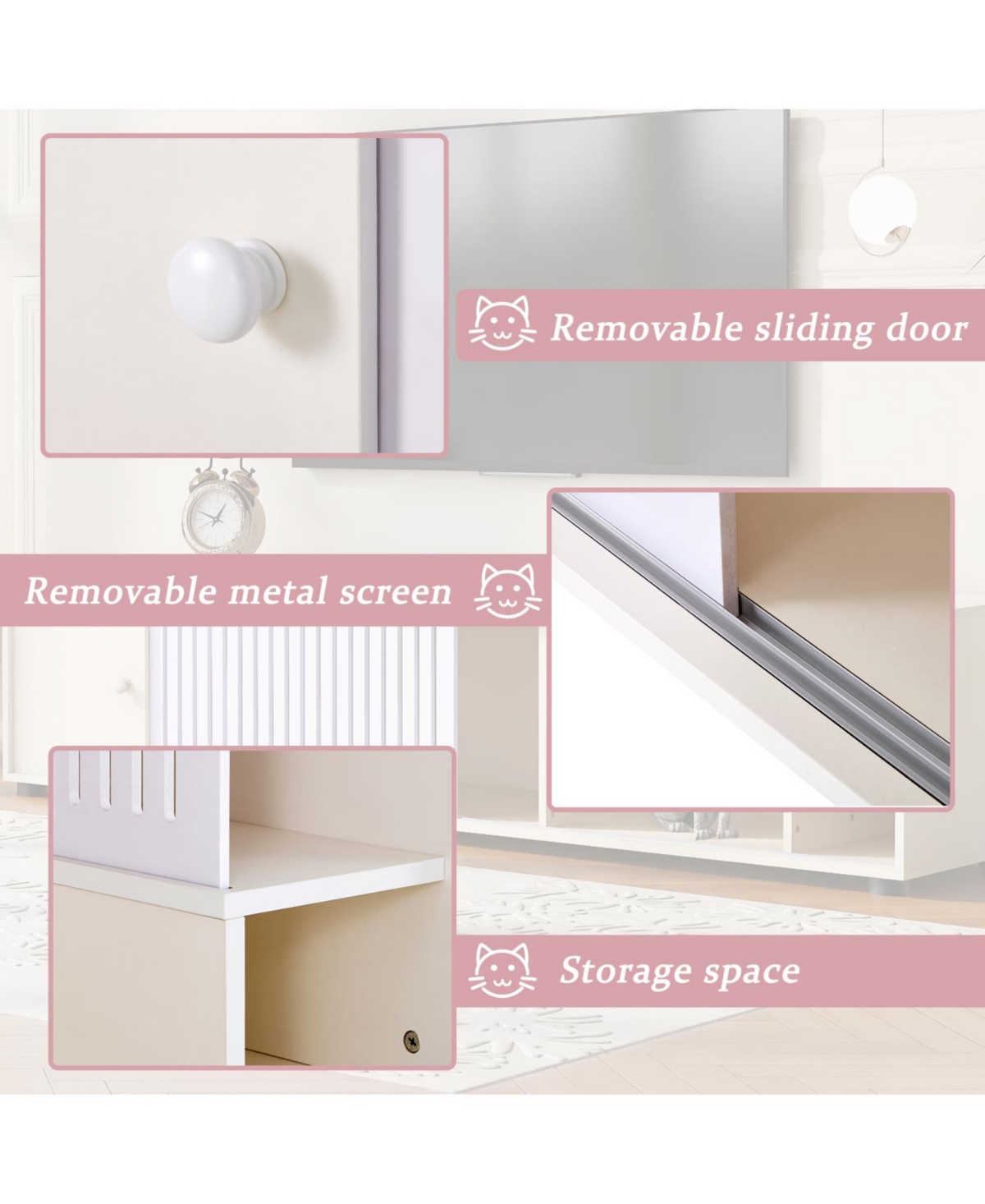 Streamdale Furniture Style Cat Tv Stand With Storage and Removable sliding door