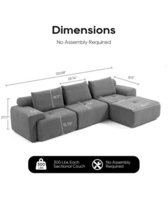 L-Shaped Corduroy Sectional Sofa Bed - Memory Foam, Steel Frame