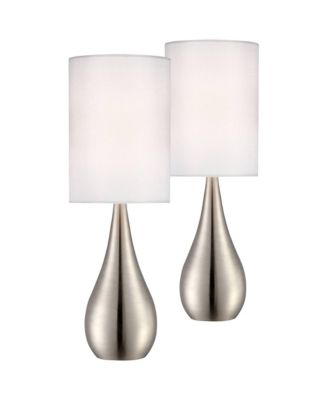 Evans Modern Accent Table Lamps 21" High Set of 2 Brushed Nickel Metal Teardrop White Cylinder Shade for Bedroom Living Room House Home