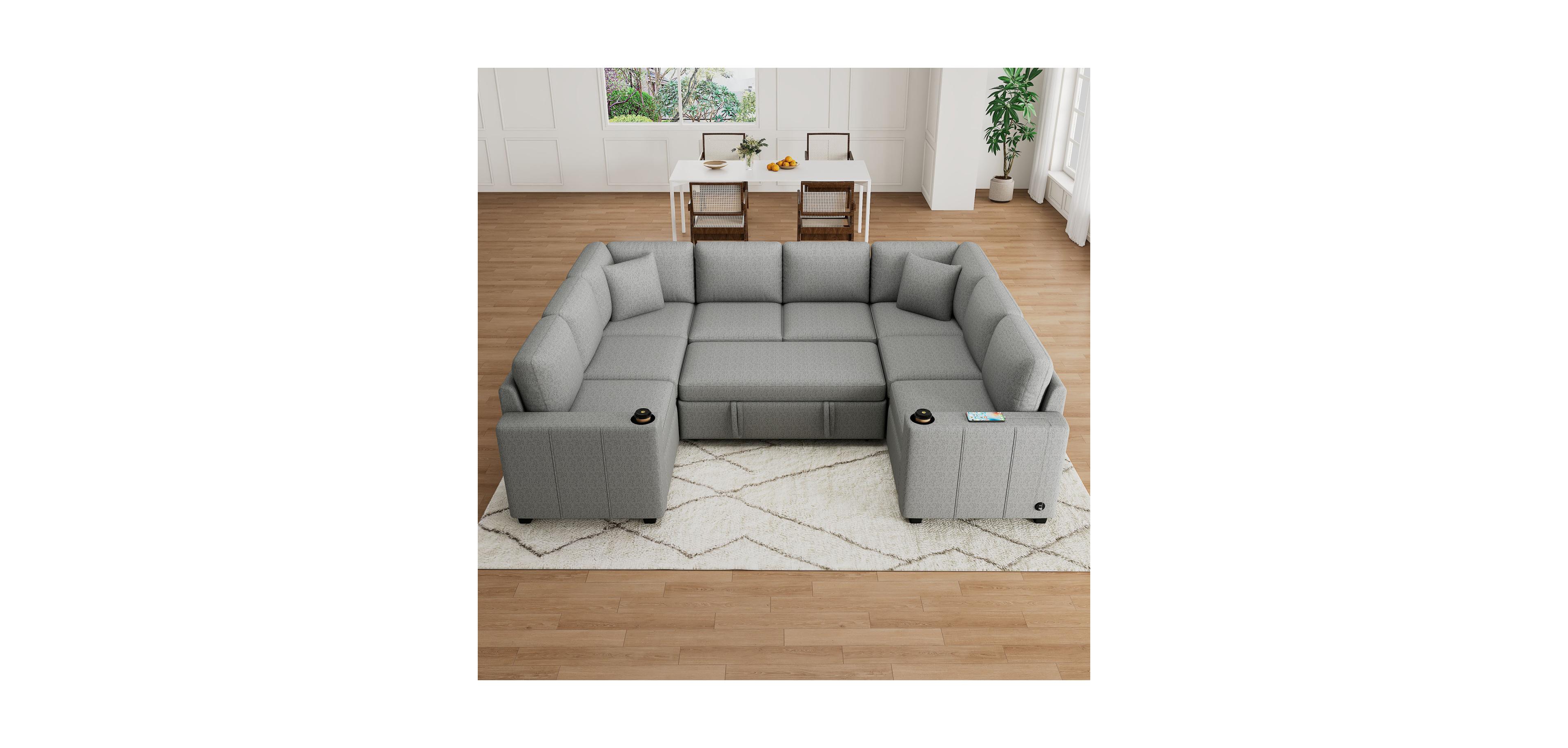 Streamdale Furniture 107'' Sectional Sofa Bed U-Shape