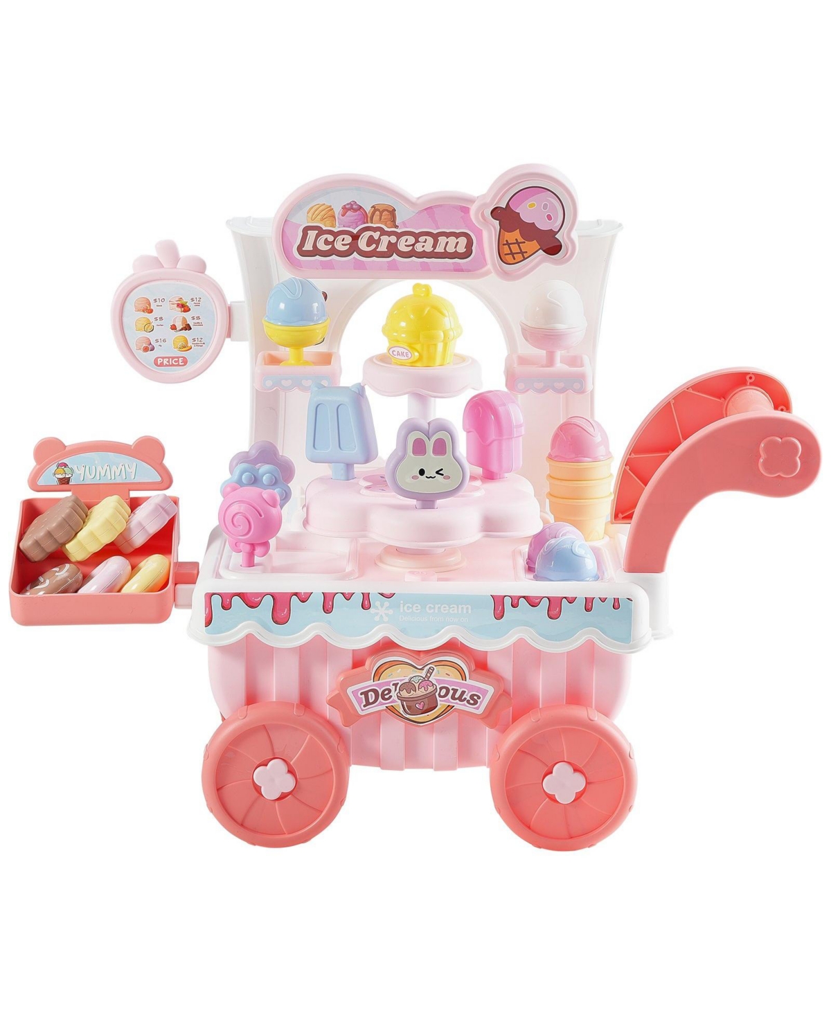 Hongge Kids Ice Cream Cart Pretend Play Set with 27 Accessories