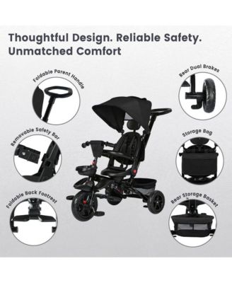 Kids Tricycle Stroller, 7 In 1 Folding Toddler Trike w/Adjustable Push Handle