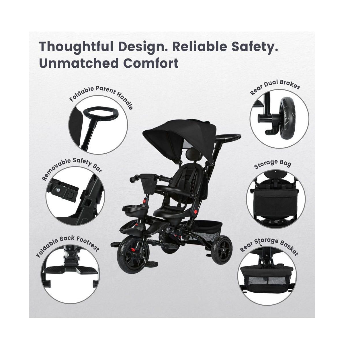 Kinder King Kids Tricycle Stroller, 7 In 1 Folding Toddler Trike w/Adjustable Push Handle