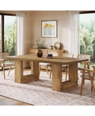 Farmhouse Dining Table for 6-8, 63-Inch Rectangle Kitchen Table with Strong Geometric Frame