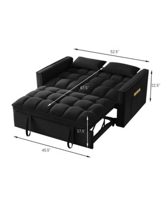 4 in1 Loveseat Sofa Bed with Armrests & Storage Pockets, Multi-Function Tufted Pull-out Sofa Bed with Adjustable