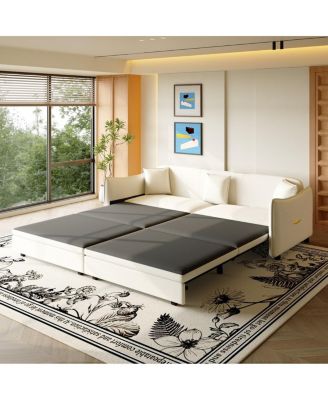 81.9'' Velvet Pull Out Sleeper Sofa Bed, 3-in-1 Convertible King Couch with Pillows, Modern Sofa for Living Room-Maison Boucle