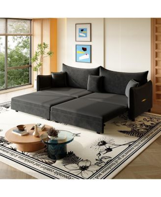 81.9'' Velvet Pull Out Sleeper Sofa Bed, 3-in-1 Convertible King Couch with Pillows, Modern Sofa for Living Room-Maison Boucle