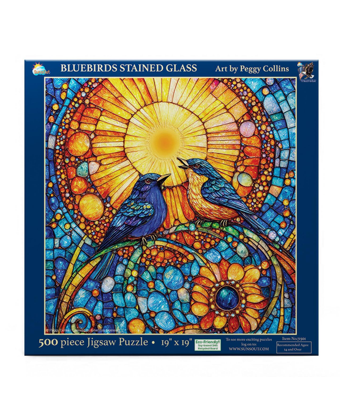 Детский пазл SunsOut Bluebirds Stained Glass 500-Piece Jigsaw Puzzle, от 15 лет — фото 3