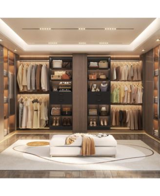 4-8 FT Walk-in Adjustable Closet Organizer System with 2 Drawers and 5 Rods, Fits 60-96'' Closets