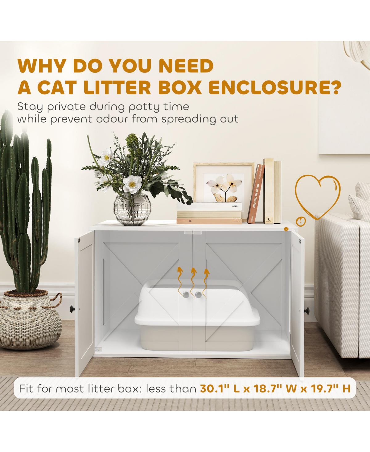 PawHut Cat Litter Box Enclosure, Hidden Litter Box Furniture,