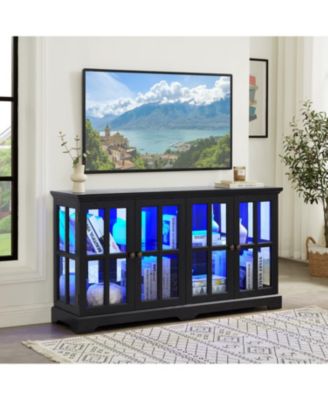 LED Curio Cabinet with Glass Doors & Adjustable Shelves - Black