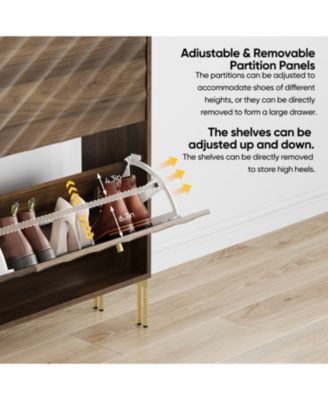 23.6" Walnut Shoe Cabinet, Mid-Century Modern Organizer