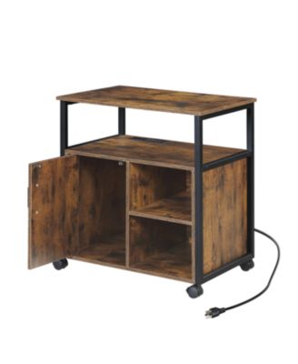  File Cabinet with Charging, Printer Stand, Metal Frame, Rustic Brown