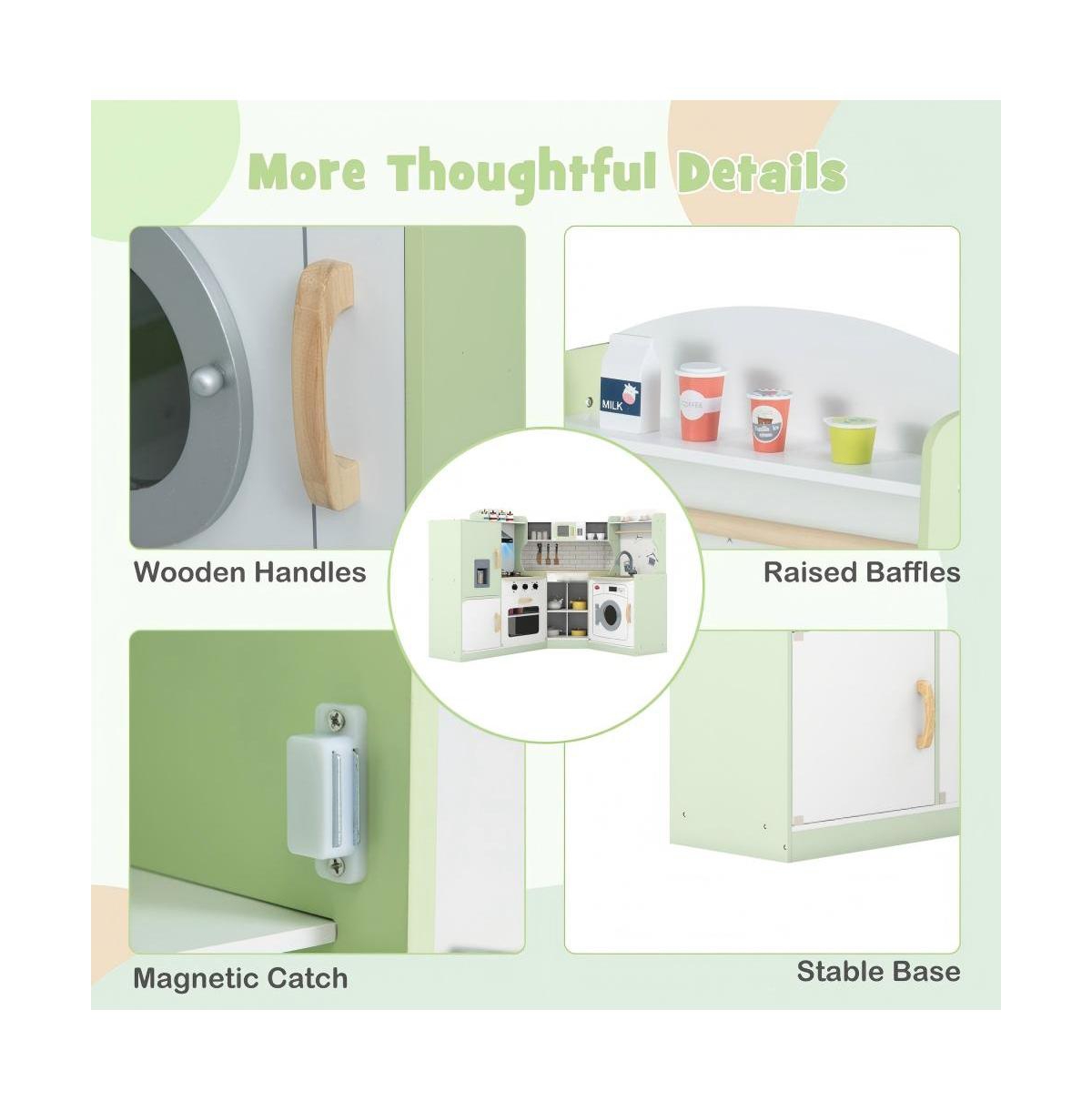 Hongge Corner Kids Play Kitchen with Washer and Ice Maker