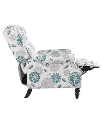 Streamdale Push Back Recliner Chair, Wing Back, Gourd Legs, White & Blue