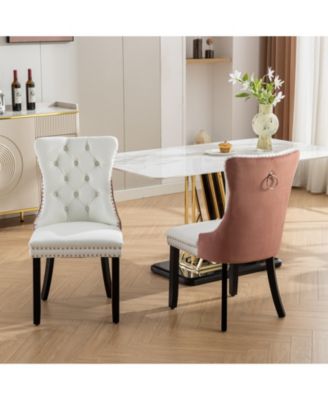 Modern Tufted Dining Chair Set, White PU/Pink Velvet