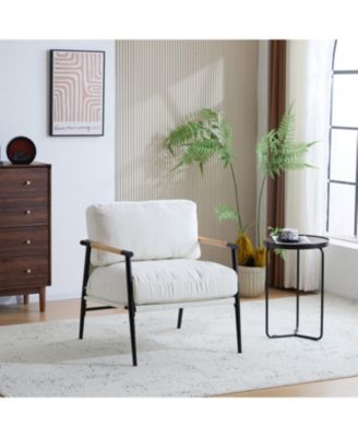 Streamdale Modern Plush   Chair Metal Frame, Wooden Armrests