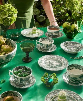 Heritage Green Italian Breakfast Cups and Saucers, Set of 4