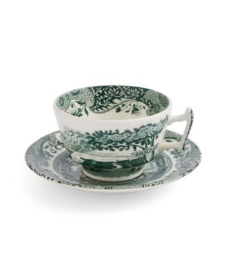 Heritage Green Italian Teacup and Saucers, Set of 4